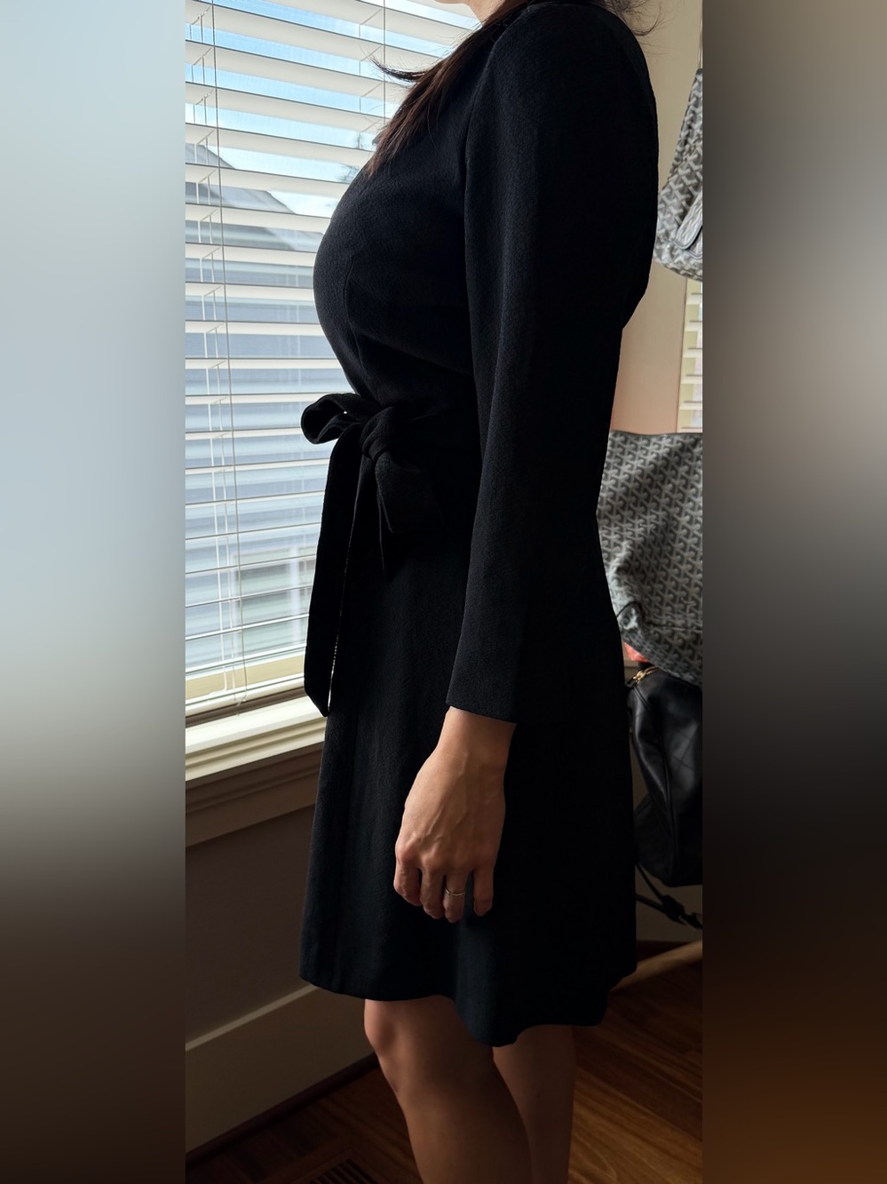 Sezane Black V-Neck Wrap Dress with Waist Tie